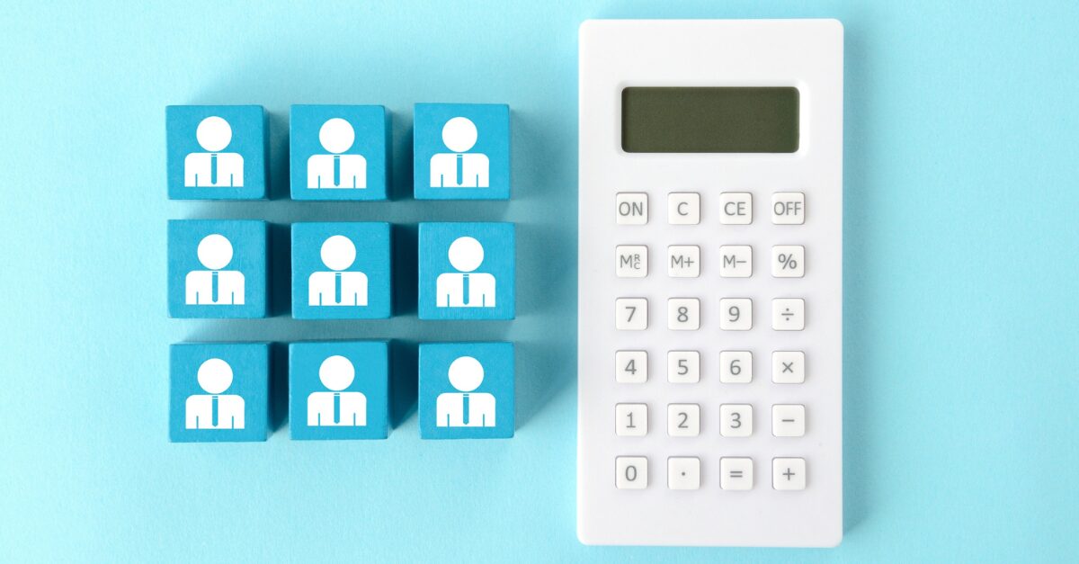 Image with calculator and people